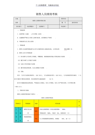 销售人员绩效考核指标