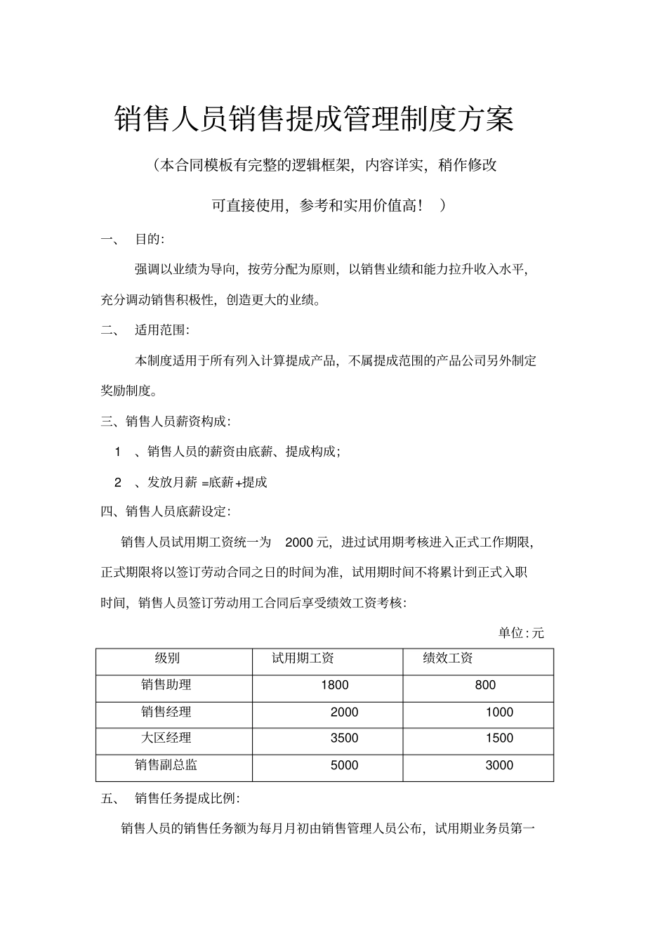 销售人员销售提成管理制度方案推荐_第1页