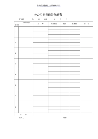 销售任务分解表