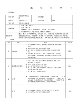 销售内勤职位说明书