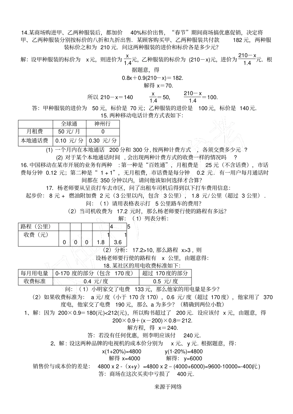 销售利润问习题初一数学一元一次方程的应用_第2页