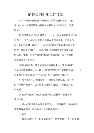 销售员的新年工作计划