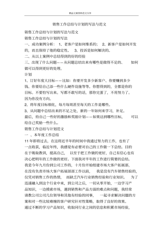 销售工作总结与计划的写法与范文-精品文案范文