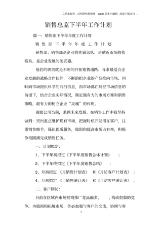 销售总监下半年工作计划