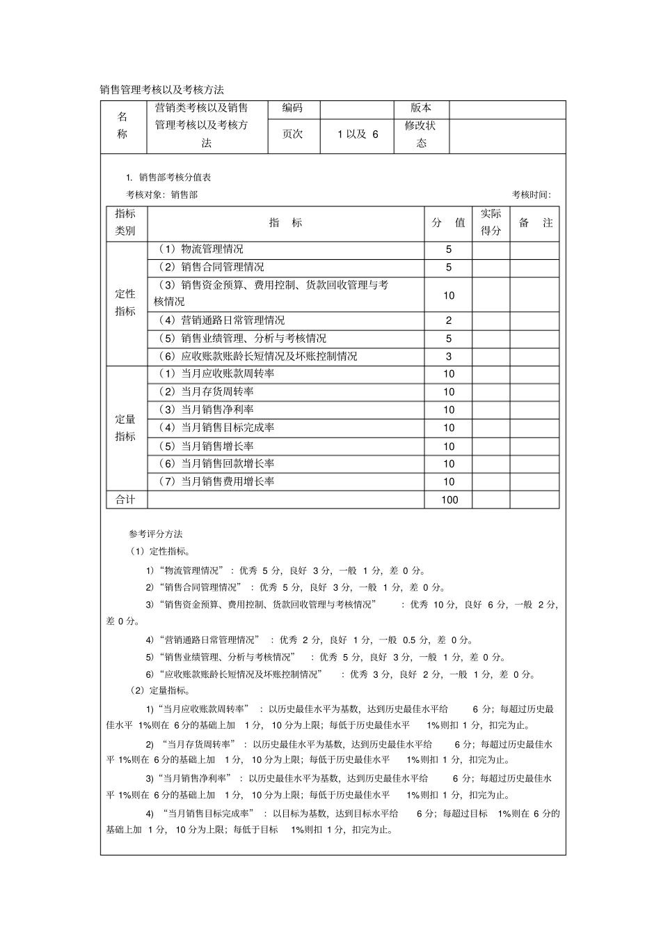销售管理考核以及考核方法_第1页