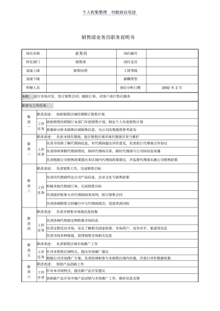 销售部业务员职务