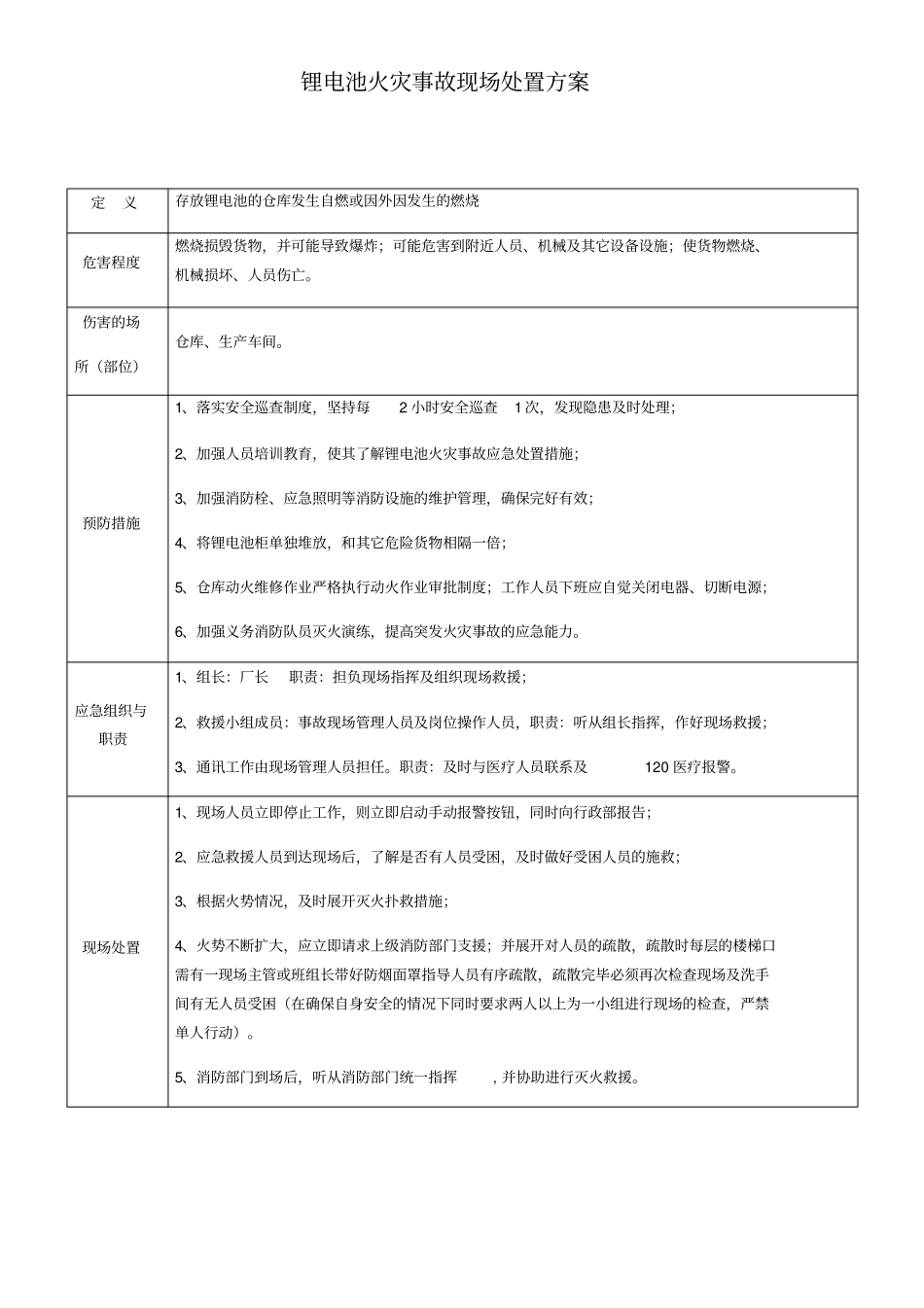 锂电池火灾事故现场处置方案_第1页