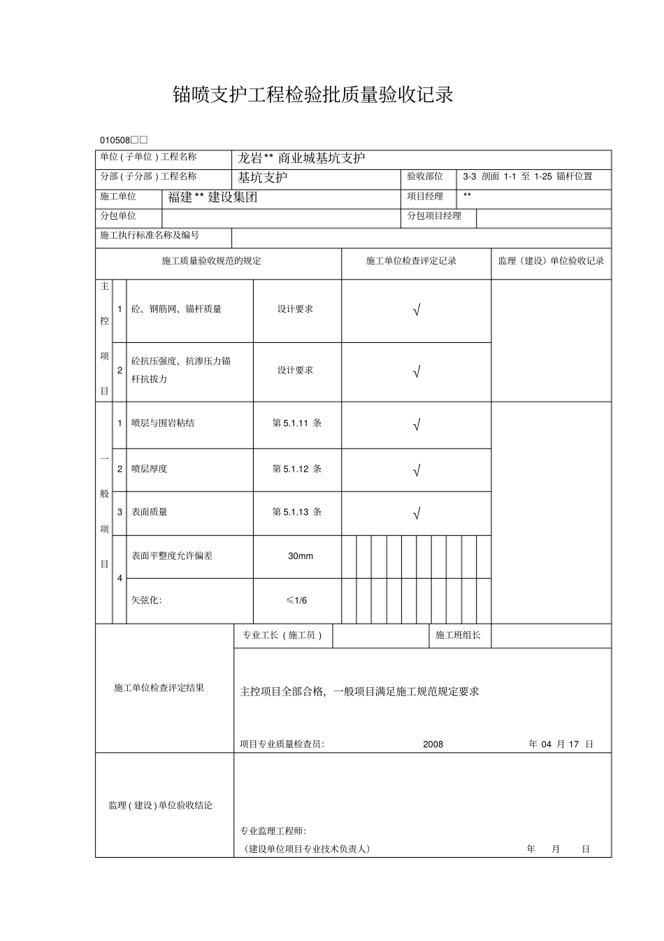 锚喷支护工程检验批质量验收记录_第1页