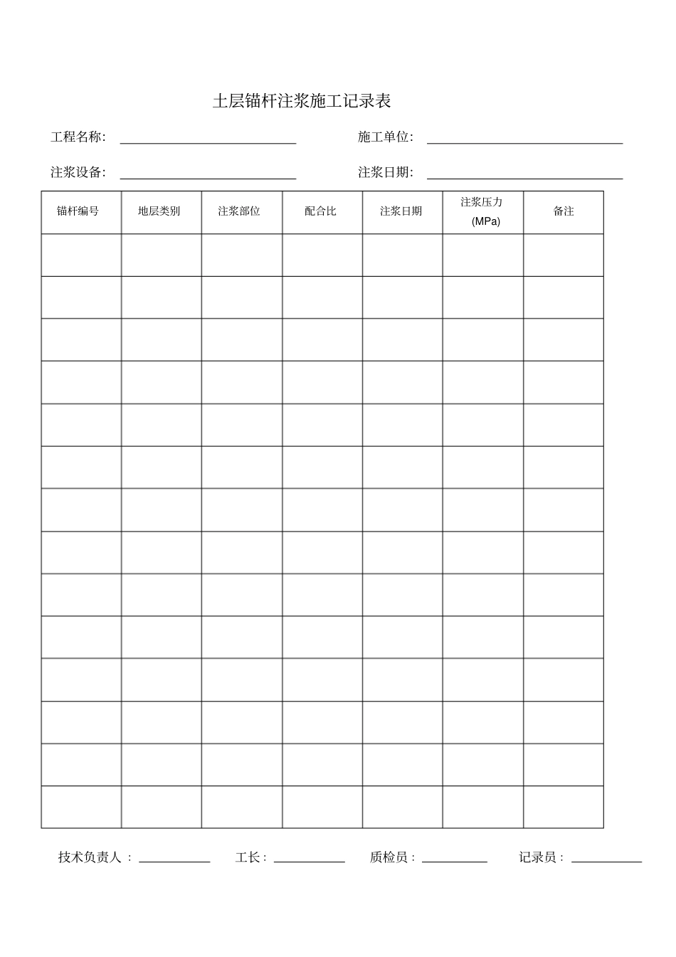 锚杆注浆施工记录表_第1页