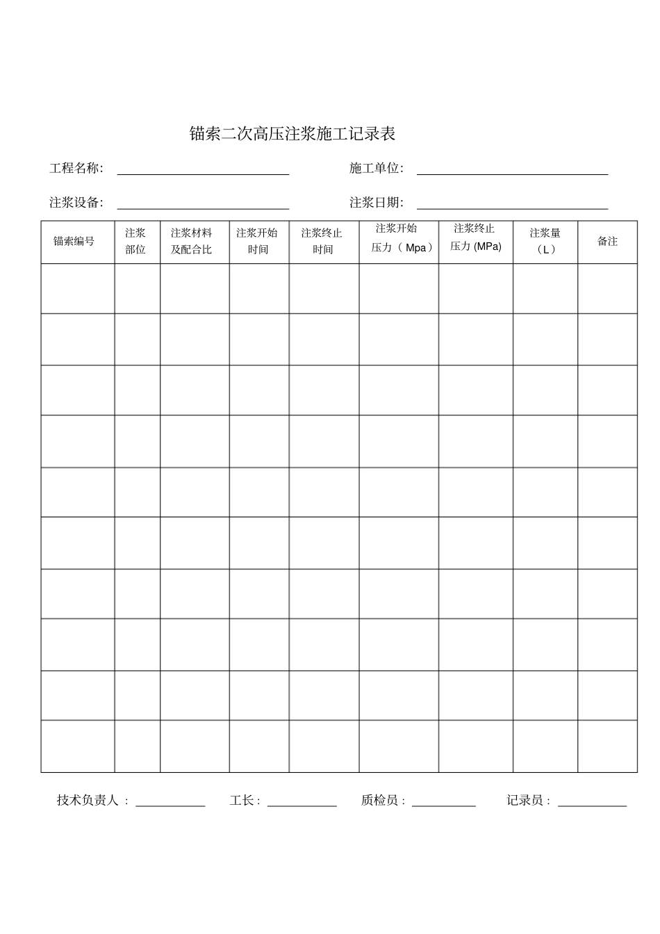 锚杆注浆施工记录表_第2页