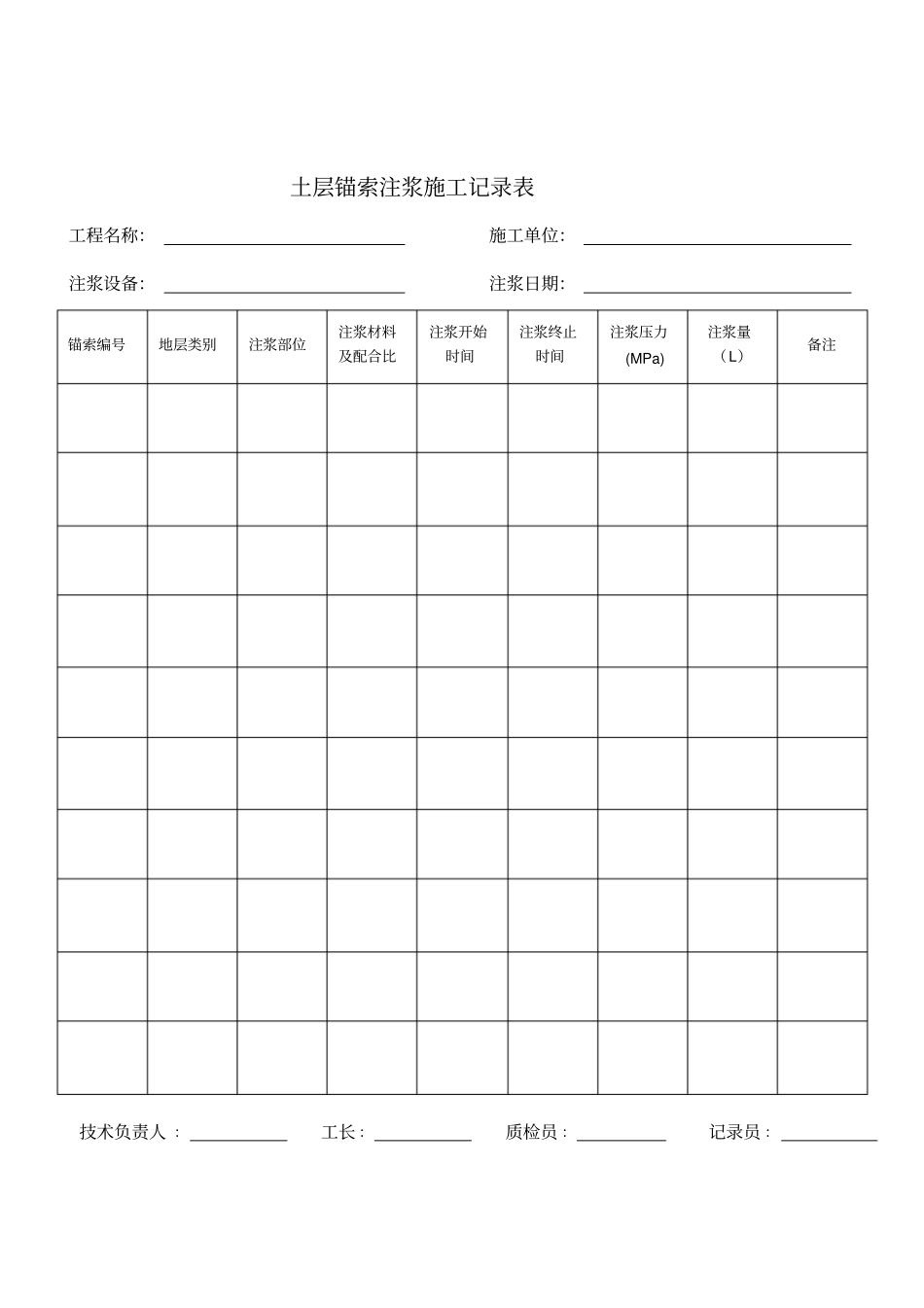 锚杆注浆施工记录表_第3页