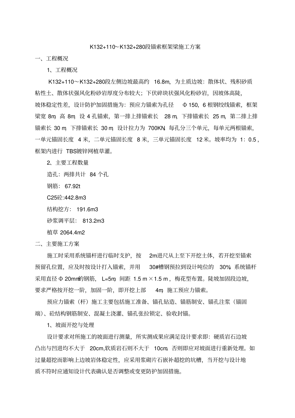 锚索框架梁施工方案_第1页