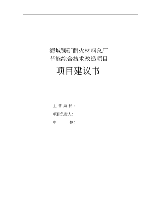 镁矿耐火材料总厂节能综合技术改造项目可行性研究报告