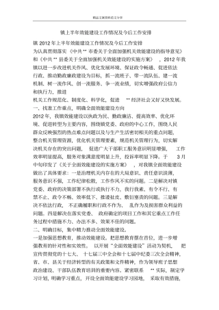 镇上半年效能建设工作情况及今后工作安排-精品文案范文