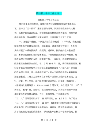 镇妇联上半年工作总结【可编辑版】