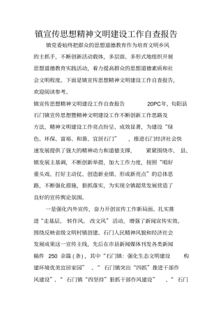 镇宣传思想精神文明建设工作自查报告