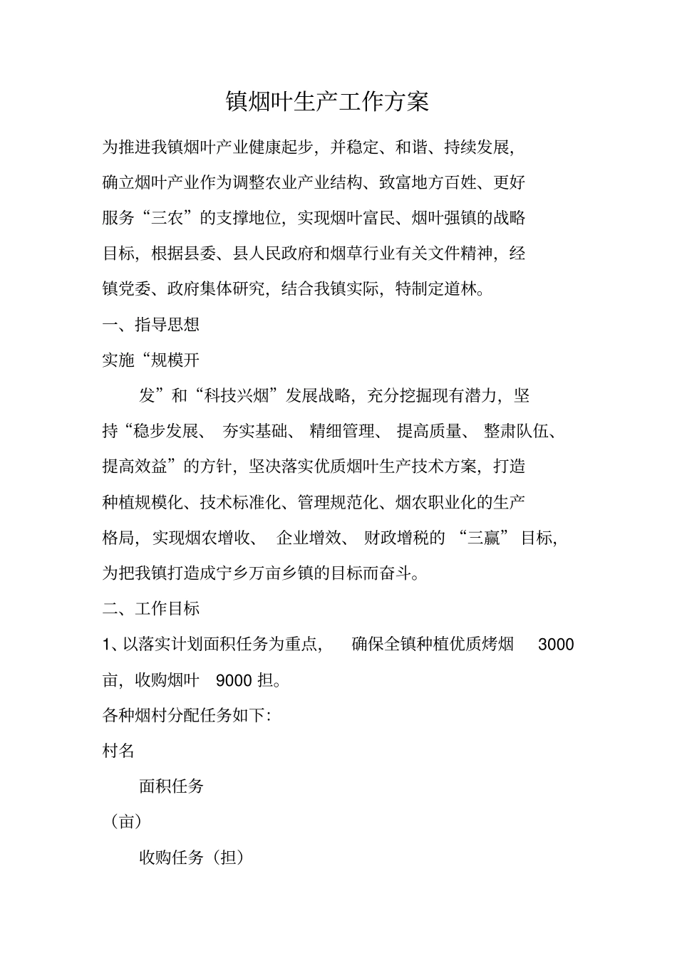 镇烟叶生产工作方案_第1页