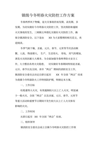 镇级今冬明春火灾防控工作方案