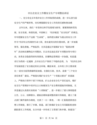 长在安全工作暨安全生产专项整治讲话