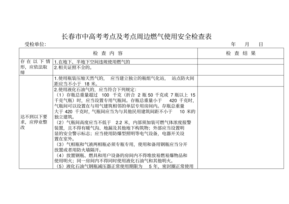 长春中高考考点及考点周边燃气使用安全检查表_第1页