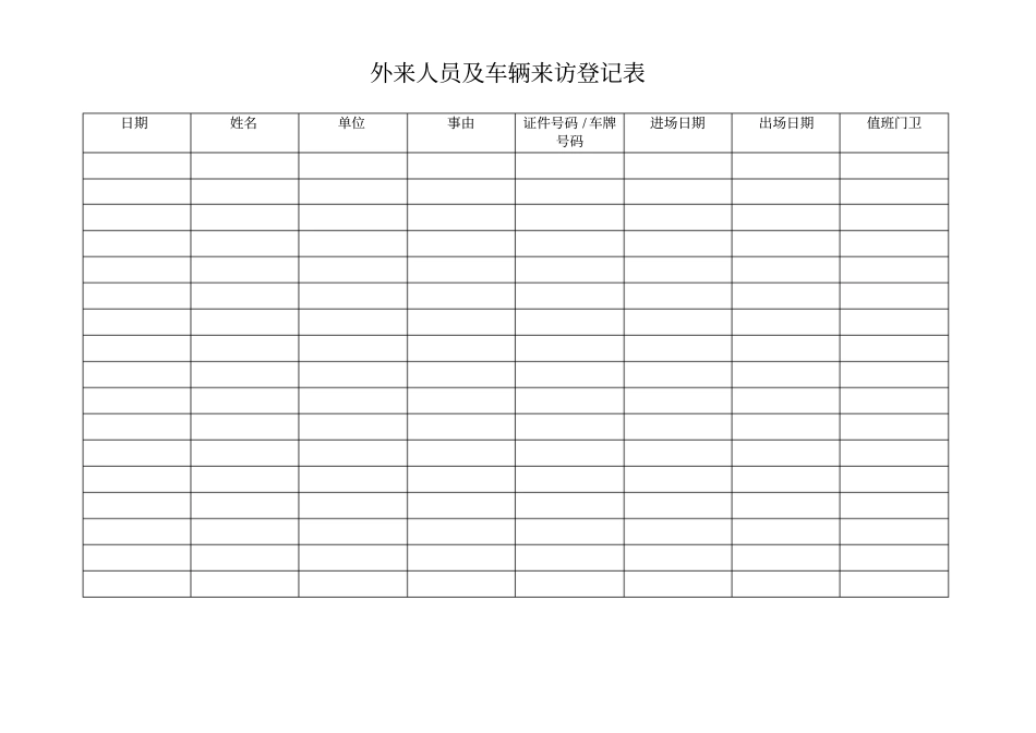 门卫人员车辆登记表_第1页