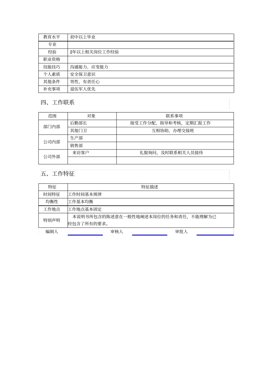 门卫保安的岗位说明书_第2页