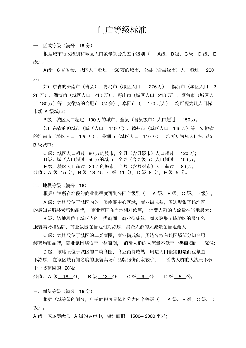 门店等级标准_第1页