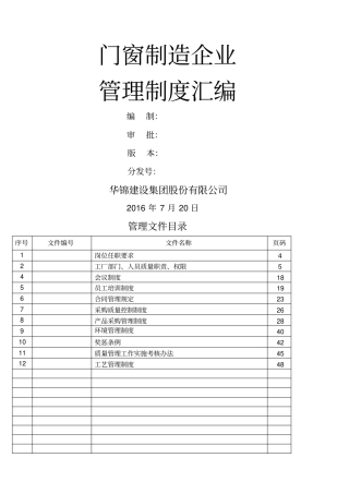 门窗制造企业管理制度大全