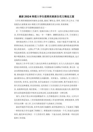 最新2024寒假大学生假期实践报告范文精选五篇