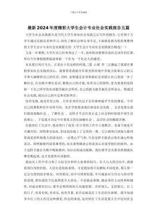 最新2024年度精彩大学生会计专业社会实践报告五篇