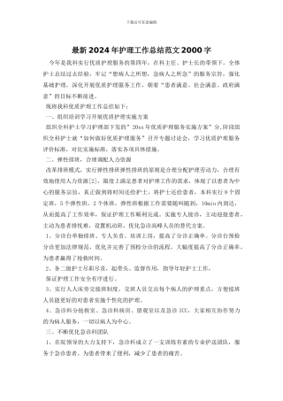 最新2024年护理工作总结范文2000字