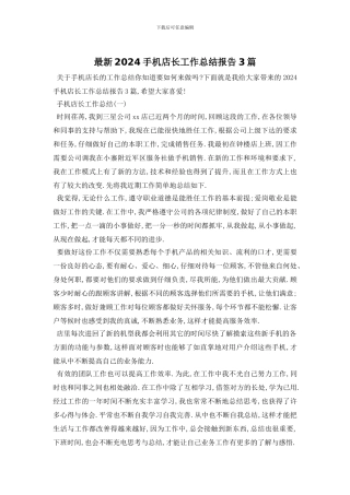 最新2024手机店长工作总结报告3篇