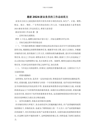 最新2024新业务员的工作总结范文