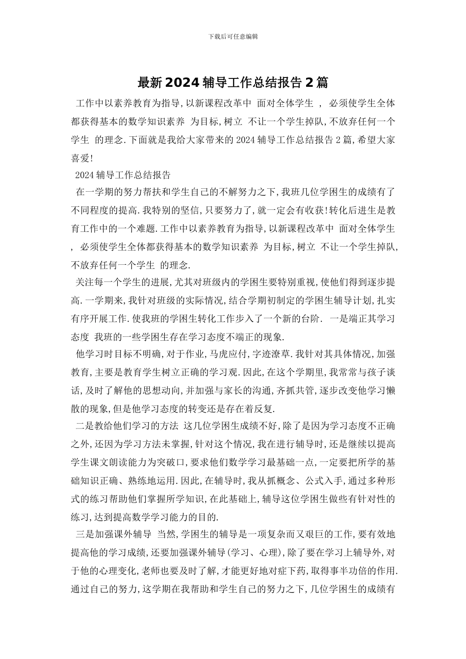 最新2024辅导工作总结报告2篇_第1页