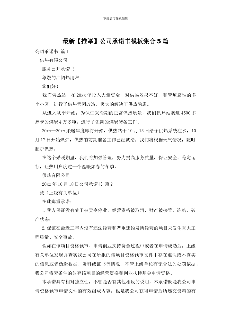 最新公司承诺书模板集合5篇_第1页