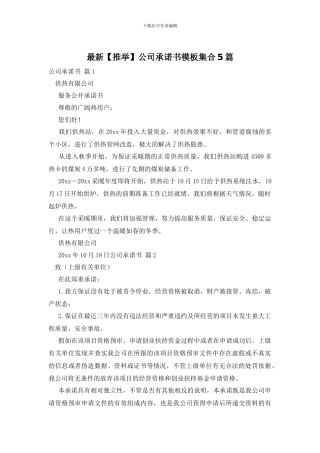 最新公司承诺书模板集合5篇