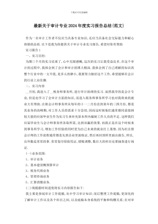 最新关于审计专业2024年度实习报告总结{范文}
