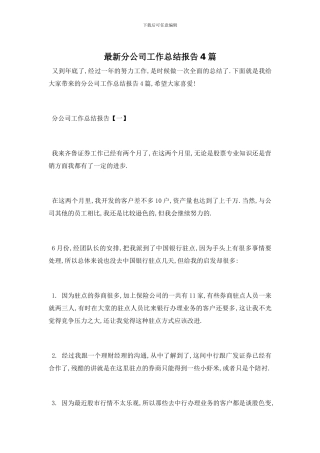 最新分公司工作总结报告4篇