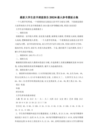 最新大学生读书调查报告2024最火参考模板合集
