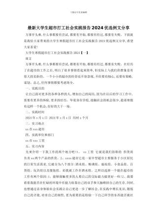 最新大学生超市打工社会实践报告2024优选例文分享