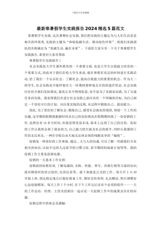 最新寒暑假学生实践报告2024精选5篇范文