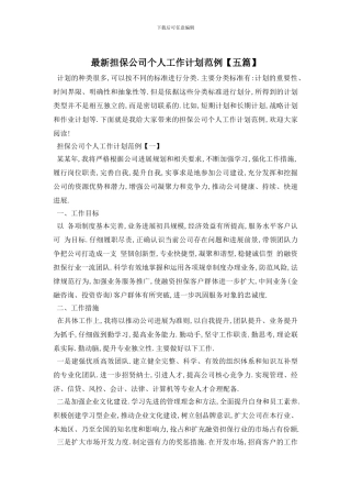 最新担保公司个人工作计划范例