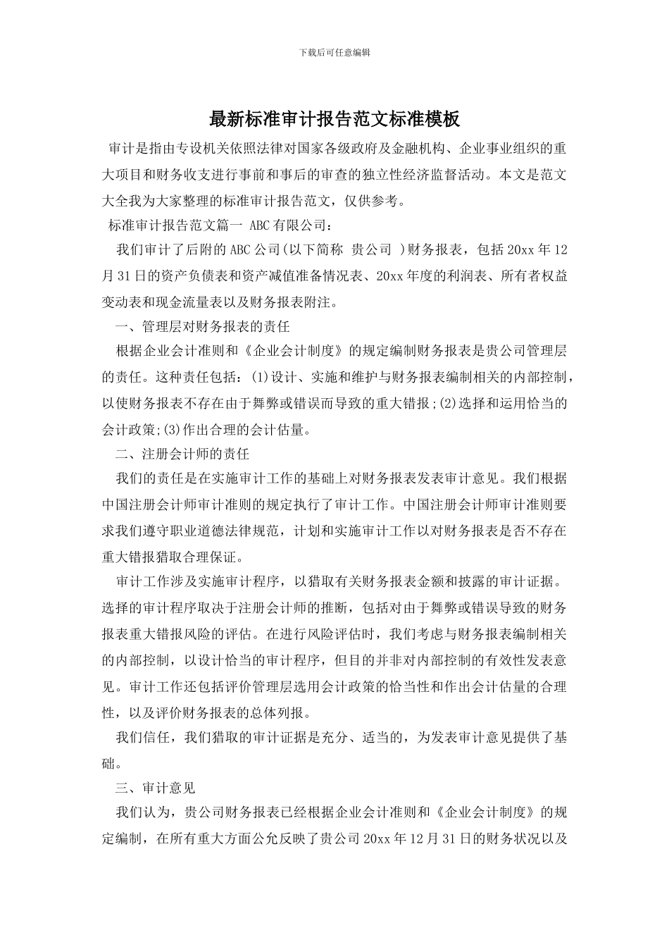 最新标准审计报告范文标准模板_第1页