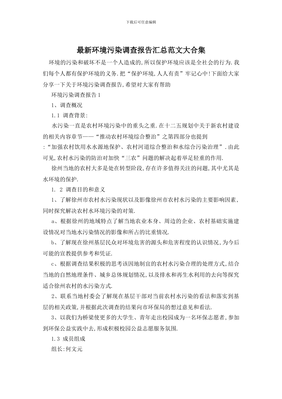 最新环境污染调查报告汇总范文大合集_第1页