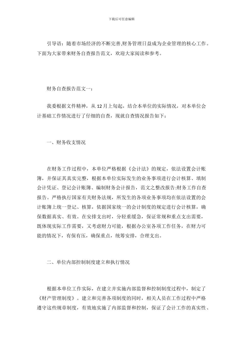 最新财务自查报告范文_第2页