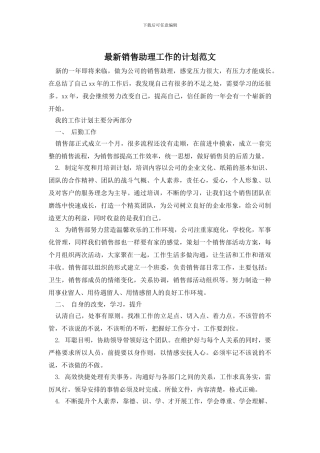最新销售助理工作的计划范文