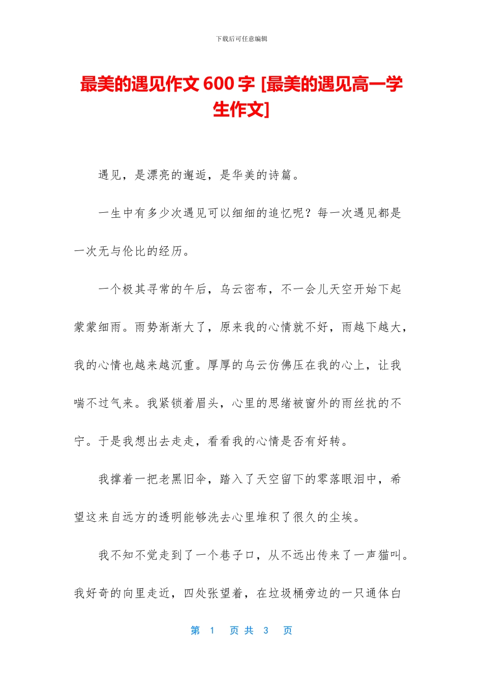 最美的遇见作文600字_第1页