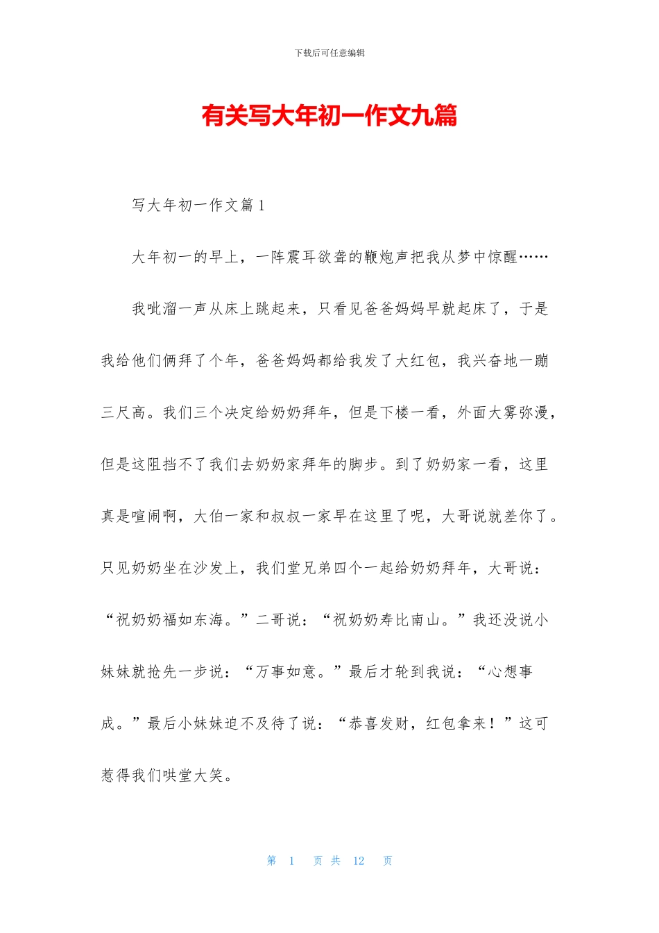 有关写大年初一作文九篇_第1页