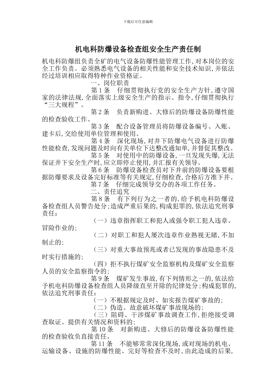 机电科防爆设备检查组安全生产责任制_第1页