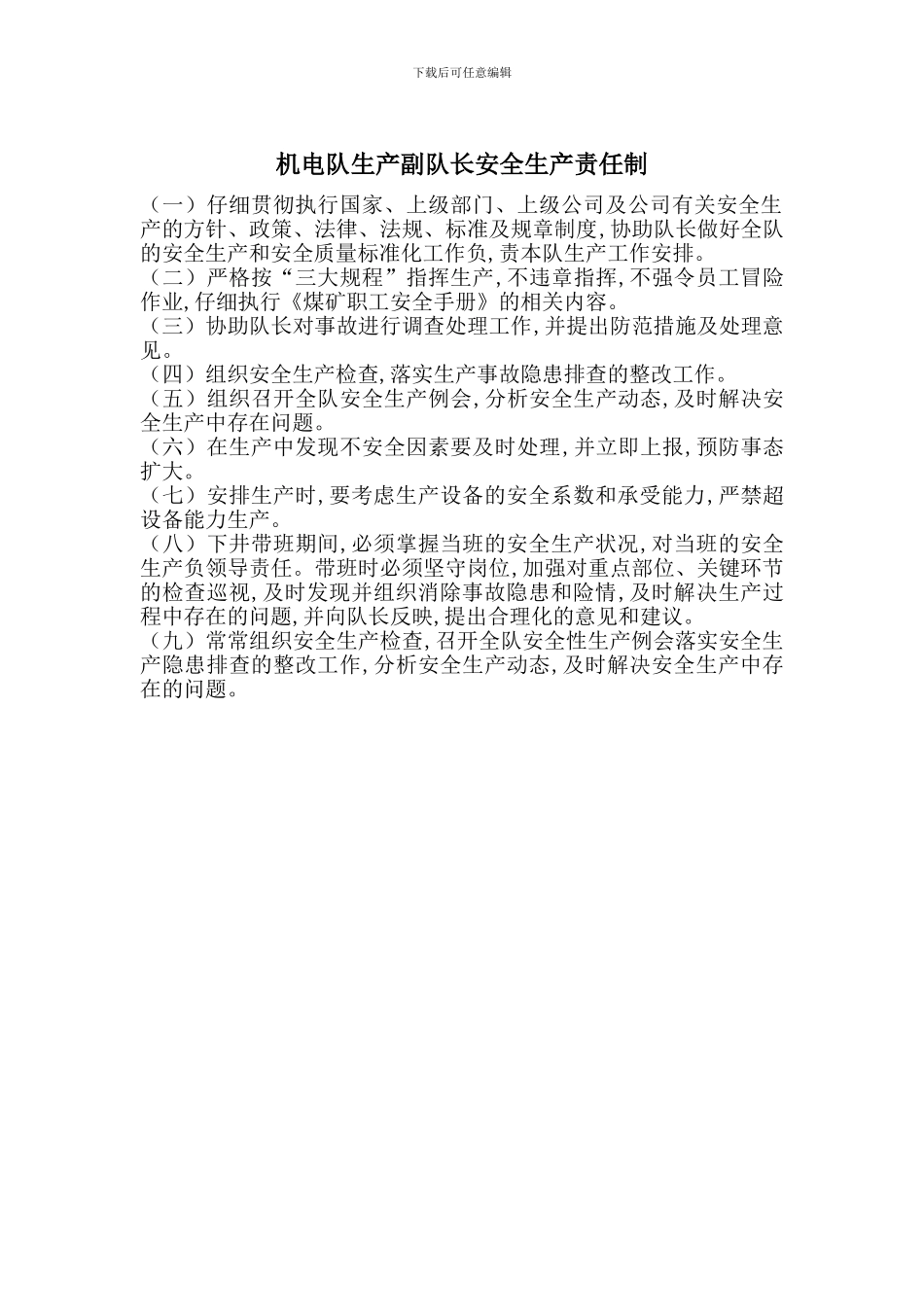 机电队生产副队长安全生产责任制_第1页